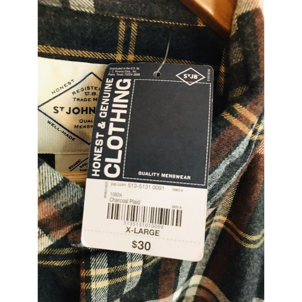 New St. John's Bay Plaid Flannel XL Long Sleeve Button Down Shirt Gray Brown - Picture 4 of 6